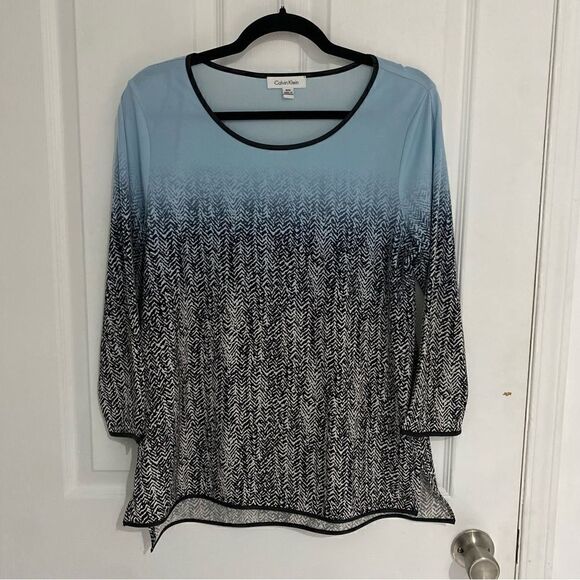 Calvin Klein Ombre Printed Polyester Spandex Longsleeve Shirt Women Size Medium - Picture 1 of 6